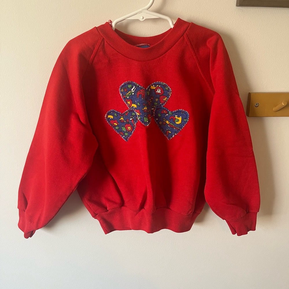Kids Vintage Red Sweatshirt with Heart Design, size 7